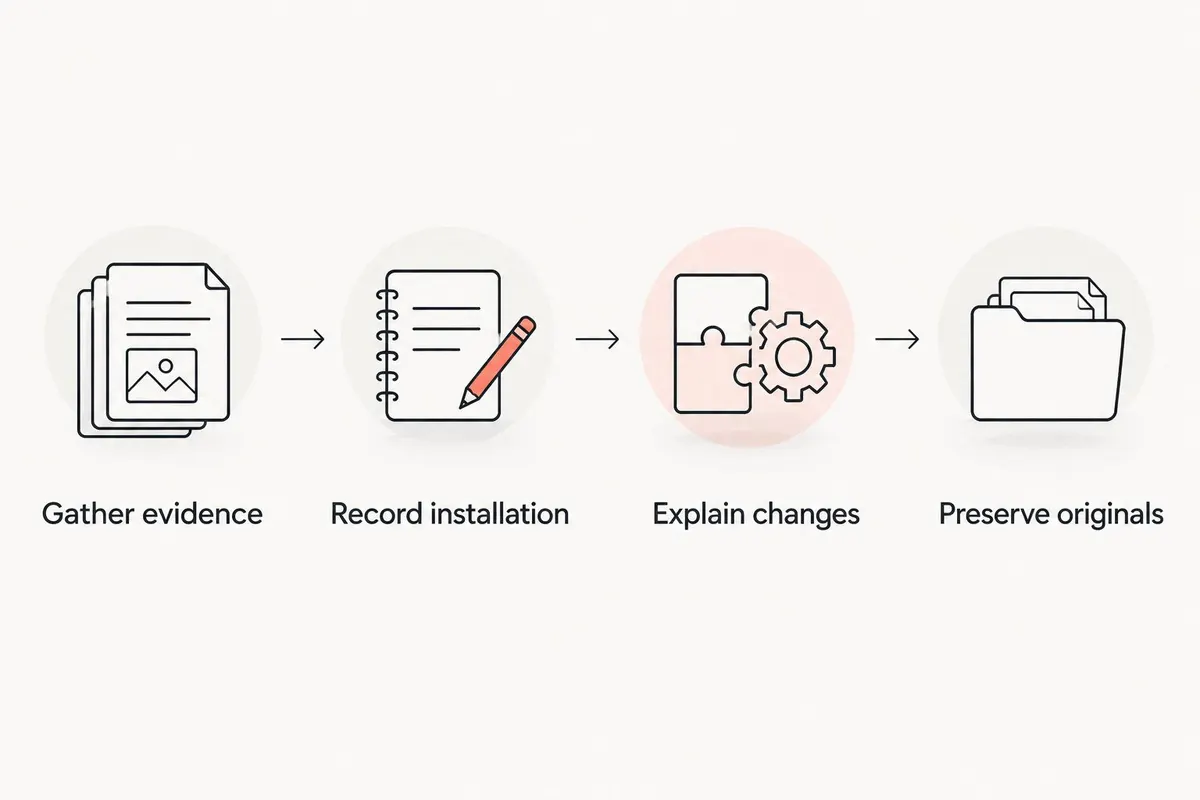 Four steps for documenting a modification, from gathering evidence to preserving original files
