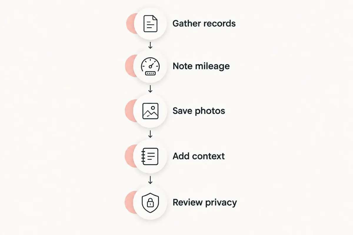 Five steps for creating a road-trip record, from gathering documents to reviewing privacy