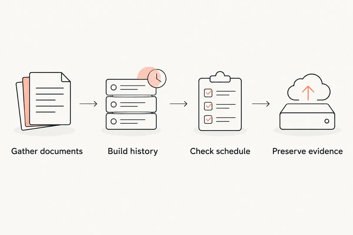 Four steps for setting up an EV maintenance record from documents to a separate backup.