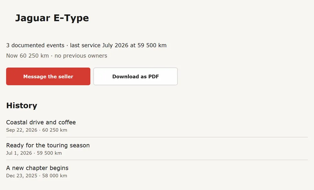 The buyer's view of a sale folder with the history list, Message the seller and Download as PDF